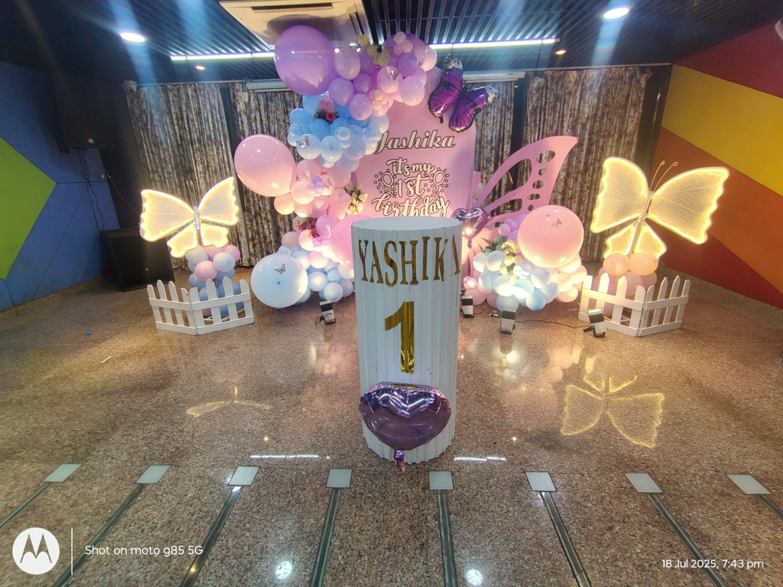 First birthday balloon backdrop at Hotel Sheetal